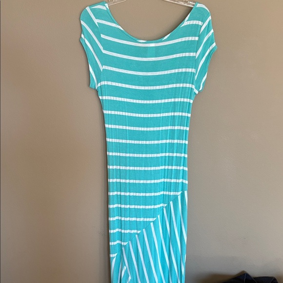 J’MODE USA: Asymmetrical Design Long Teal/ White Stripes Dress- Size XL SEE PICS - Picture 5 of 8